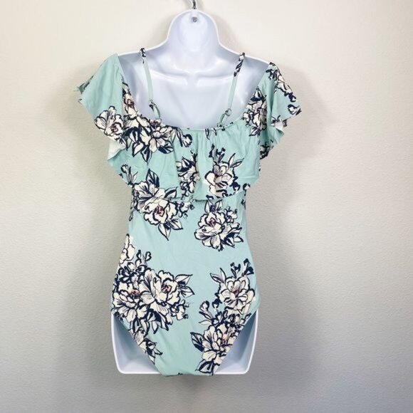 Sea Angel Ruffle Cold Shoulder One Piece Swimsuit Blue Veronica Size Medium - Picture 2 of 6